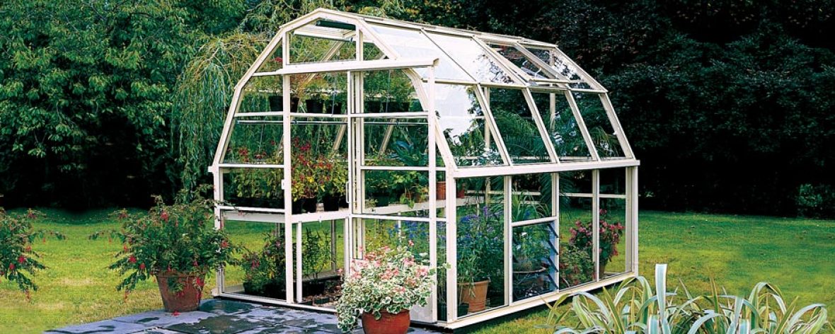 Front Right View of a White Wisley 8 Greenhouse From The Hartley Botanic Small Greenhouse Range.
