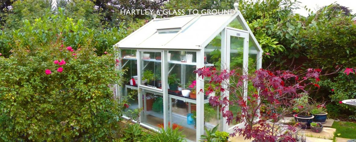 White Hartley Botanic Glass to Ground Greenhouse in a Garden